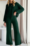 Round Neck Long Sleeved Shirt Flared Pants Two-Piece Set