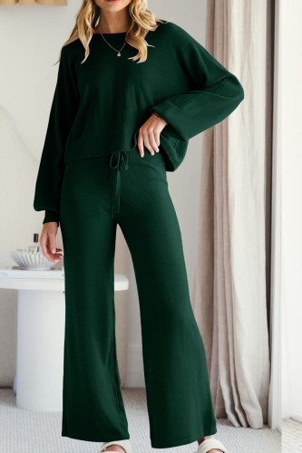 Round Neck Long Sleeved Shirt Flared Pants Two-Piece Set