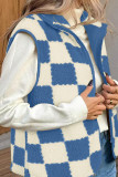 Retro Block Checkered Printed Zipper Cardigan Vest
