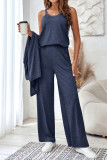 Solid Color Camisole Vest Cardigan Pants Three Piece Set