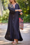 Solid Color V-Neck Long Sleeved Cardigan Dress