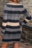 V-Neck Printed Long Sleeved Knitted Pocket Dress