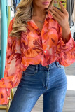 Lantern Long Sleeved Lapel Printed Shirt