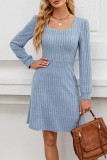 Square Neck Pocket Knitted Sweater Long Sleeved Dress