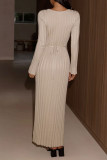 Solid Color V-Neck Long Sleeved Dress