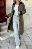 Solid Color Lapel Long Sleeved Cardigan Windbreaker