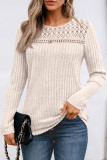 Round Neck Loose Hollow Out Long Sleeved T-Shirt