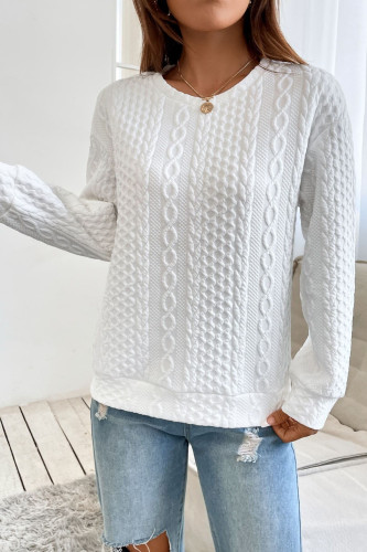 Solid Color Texture Loose Round Neck Long Sleeve Hoodie