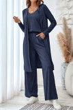 Solid Color Camisole Vest Cardigan Pants Three Piece Set