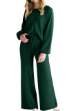 Round Neck Long Sleeved Shirt Flared Pants Two-Piece Set