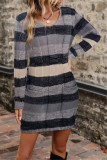 V-Neck Printed Long Sleeved Knitted Pocket Dress