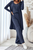 Solid Color Camisole Vest Cardigan Pants Three Piece Set