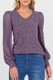Solid Color V-Neck Lace Long Sleeved T-Shirt