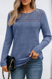 Round Neck Loose Hollow Out Long Sleeved T-Shirt