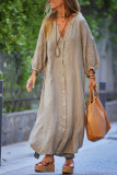 Solid Color V-Neck Long Sleeved Cardigan Dress