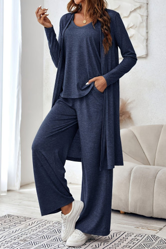 Solid Color Camisole Vest Cardigan Pants Three Piece Set