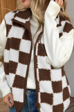 Retro Block Checkered Printed Zipper Cardigan Vest