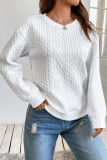 Solid Color Texture Loose Round Neck Long Sleeve Hoodie