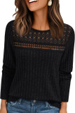 Round Neck Loose Hollow Out Long Sleeved T-Shirt