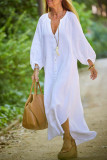 Solid Color V-Neck Long Sleeved Cardigan Dress