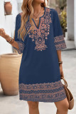 Ethnic Style Printed Seven Quarter Sleeve Dress