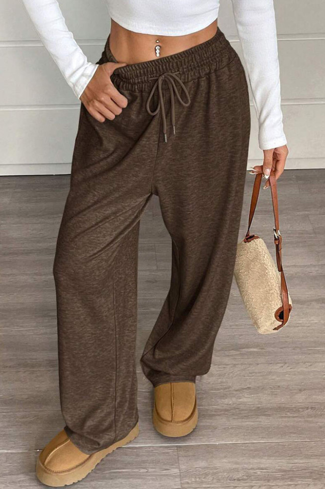 Solid Color High Elastic Waist Wide Leg Pants