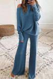 Solid Color Bat Long Sleeved Shirt Pants Two-Piece Set