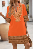 Ethnic Style Printed Seven Quarter Sleeve Dress
