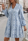 Vintage Ethnic Style Printed V-Neck Long Sleeved Dress