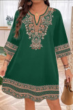 Ethnic Style Printed Seven Quarter Sleeve Dress