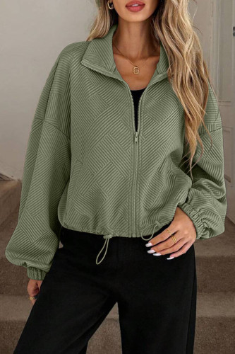 High Neck Long Sleeved Zipper Cardigan Pocket Jacket