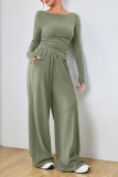 Solid Color Long Sleeved Shirt Pants Two-Piece Set