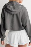 V-Neck Solid Color Long Sleeved Hooded Sweatshirt