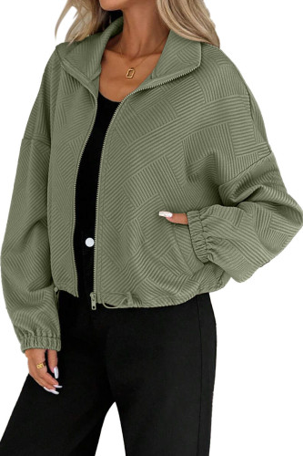 High Neck Long Sleeved Zipper Cardigan Pocket Jacket