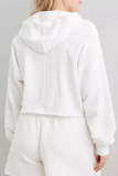 V-Neck Solid Color Long Sleeved Hooded Sweatshirt