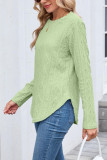 Round Neck Long Sleeved Button Hollow T-Shirt