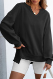Long Sleeved Striped V-Neck Loose Sports Sweatshirt