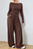 Solid Color Long Sleeved Shirt Pants Two-Piece Set