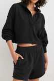 V-Neck Solid Color Long Sleeved Hooded Sweatshirt