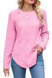 Round Neck Long Sleeved Button Hollow T-Shirt