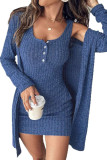 Solid Color Sleeveless Dress Cardigan Jacket Two-Piece Set