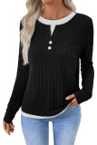 Round Neck Button Long Sleeved Fake Two Piece T-Shirt