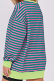 Long Sleeved Striped V-Neck Loose Sports Sweatshirt