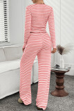 Striped Square Neck Long Sleeved Shirt Pants Two-Piece Set