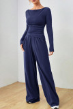 Solid Color Long Sleeved Shirt Pants Two-Piece Set