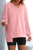 Long Sleeved Striped V-Neck Loose Sports Sweatshirt