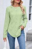 Round Neck Long Sleeved Button Hollow T-Shirt
