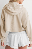 V-Neck Solid Color Long Sleeved Hooded Sweatshirt