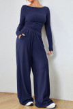 Solid Color Long Sleeved Shirt Pants Two-Piece Set