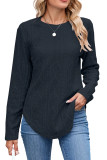 Round Neck Long Sleeved Button Hollow T-Shirt